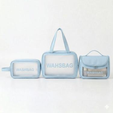 Imagem de Kit 3 Necessaire Viagem WashBag a Prova de Água Espaçosa Modelo:Azul -