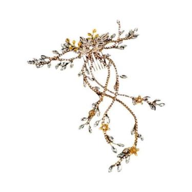Imagem de Tiara De Cristal Dourado Com Pérolas Para Mulheres, Acessórios De Cabe