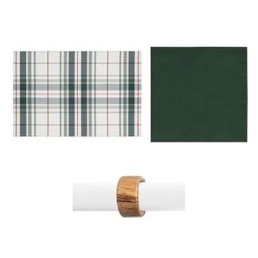 Imagem de Kit de Mesa Posta São João Vichy Green com Jogo Americano Guardanapo e Anel Verde Copa & Cia 4 Peças