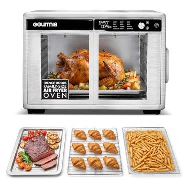 Imagem de Gourmia Fritadeira digital French Door – Capacidade GG 37QT, 12 predefinições, tecnologia FryForce 360°, desidratação, prova, cozimento lento, serve em pizza de 33 cm, 1700W, aço inoxidável