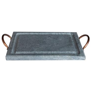 Imagem de Grelha Retangular Pedra Sabão com Alça de Cobre Antiaderente para Cozinha Industria São Jose 30CM