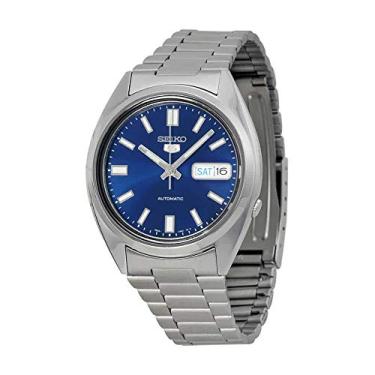 Imagem de SEIKO 5 Relógio masculino de aço inoxidável com mostrador azul automático SNXS77, Azul/Esqueleto, 37 mm, Clássico