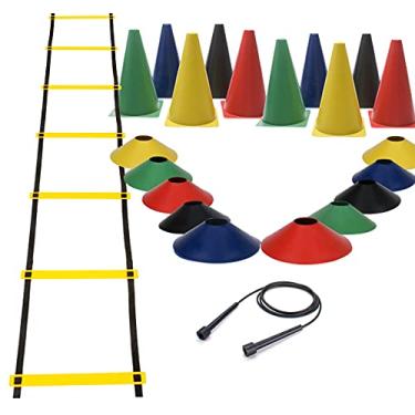 Imagem de Kit Funcional Escada Agilidade + Corda Crossfit + 10 Pratos + 10 Cones Treino