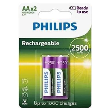 Imagem de Pilhas Recarregavel Philips 2500mah Aa original Kit C/ 2 Un