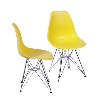 Imagem de Kit 2 Cadeiras Boxbit Dkr Eames Base Cromada Amarela