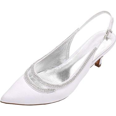 Imagem de Sandálias femininas com strass Slingback bico pionted Bride Dress Evening Prom Shoes, Branco, 6