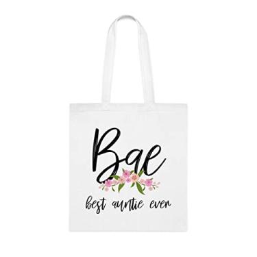 Imagem de Sacola Bae Best Auntie Ever (Tia), presente para tia, para a melhor tia, bolsa de ombro tia, bolsas reutilizáveis tia, presente para tia da filha favorita, filho e crianças, Branco