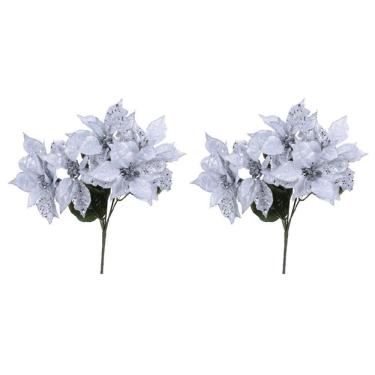 Imagem de Kit Buquê Natal Bico de Papagaio Prata Gliter 2 Unidades - Yangzi