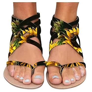 Imagem de Sandálias femininas casuais de verão, aberto dedo do pé com zíper sandálias rasteiras sapatos sandálias de tiras casuais verão praia sandálias, Amarelo, 9.5-10
