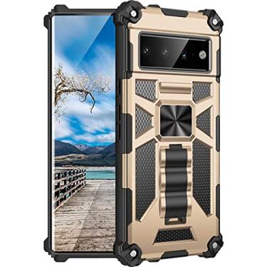 Imagem de ZiEuooo Capa de telefone rígida PC + TPU macio à prova de choque, suporte invisível de metal magnético para Google Pixel 7 6 Pro 7 6 6A, capa traseira de proteção total (ouro, pixel 6)