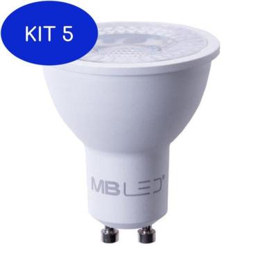 Imagem de Kit 5 Lampada Led Dicroica Mr16 Gu10 6W 3000K Branco Quente