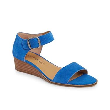 Imagem de Lucky Brand Riamsee Lapis Blue Leather Closed Back Open Toe Wedge Sandals (9.5, Blue)