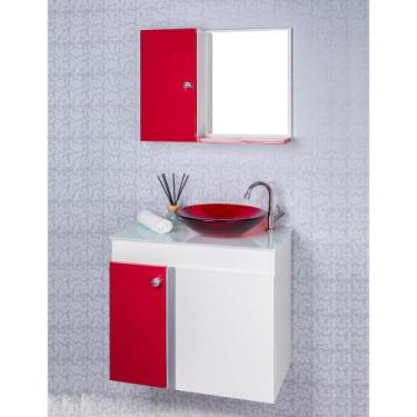 Imagem de Gabinete Para Banheiro Branco E Vermelho Com Cuba Vermelha E Armario C