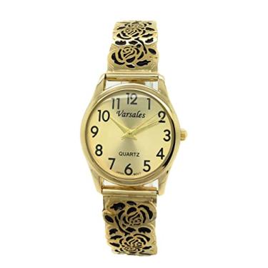 Imagem de Relógio feminino elegante floral elástico elástico Varsales, Dourado, Pulseira