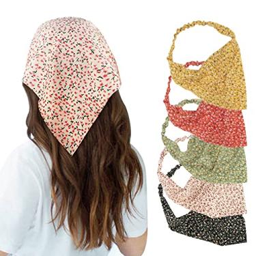 Imagem de Wresty 5 pçs lenço de cabelo floral faixa de cabeça chiffon bandanas elásticas triângulo faixa de cabelo acessórios de cabelo