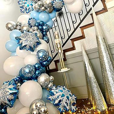 Imagem de 132 peças Ice Snow Queen Balão de metal de camada dupla Floco de neve Kit de arco para meninas, aniversário, chá de bebê, casamento, festa de Natal
