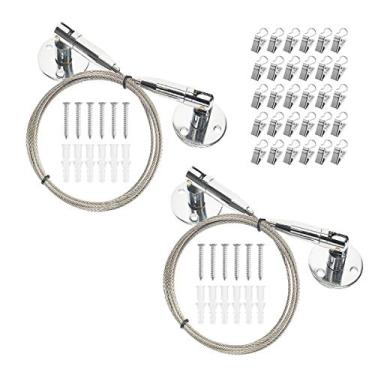 Imagem de Organizador de arame para pendurar com clipes para crianças, cabo de exibição de parede de projeto, aço inoxidável de 1,8 m de comprimento, 30 clipes, comprimento ajustável, sem ferrugem, carga de 22