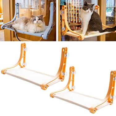 Imagem de Myweyde Rede sem fio para janelas de gatos, 2Pcs banco de janela de gatos para gatos de interior, Perca de gatos de janela Grandes gatos pesados para ver e dormir (Orange+Orange)