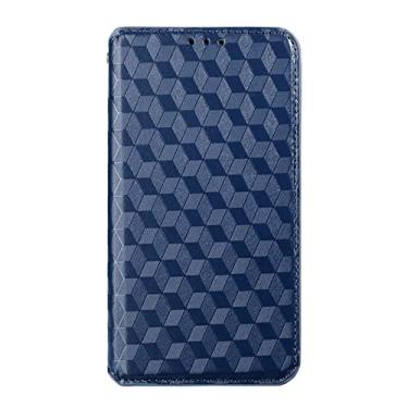 Imagem de DENSUL Capa de couro para iPhone 14/14 Pro/14 Plus/14 Pro Max, capa carteira da moda, slots magnéticos para cartão com suporte capa protetora à prova de choque, azul, 14 6,1 polegadas