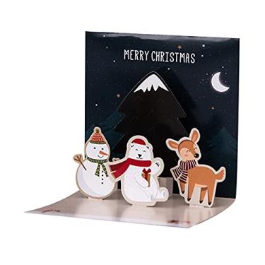 Imagem de Yajun Cartões Pop Up estéreo 3D Cartão de Mensagem de Natal Classmate Holiday Cartão de felicitações com Envelope para Casar Natal Ano Novo, Azul-1