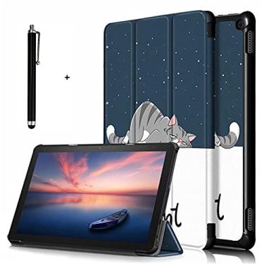 Imagem de Capa dobrável com suporte para tablet Amazon Fire HD 10/Fire HD 10 Plus de 10,1 polegadas (11ª geração, versão 2021) - capa fina à prova d'água com função de despertar/hibernação automática, caneta capacitiva com tela sensível ao toque, gatinho