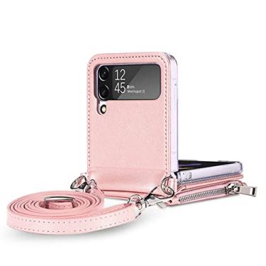 Imagem de Capa de celular de couro de bolso de cartão de luxo para Samsung Galaxy Z Flip4 5G Flip 4 flip3 flip 3 Capas anti-queda com função de carteira, rosa, para Samsung Z Flip 3