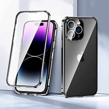 Imagem de para capa de vidro temperado com tampa lateral dupla para iphone 14 plus 13 12 11 pro max capa de telefone capa de telefone magnética lente de metal proteger, preto, para iphone 14 pro max