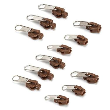 Imagem de Kit de reparo de zíper, kit de reparo de cabeça de zíper universal de 12 unidades para substituição de jaquetas DIY, calças jeans, casacos, carteiras (marrom)