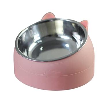 Imagem de WeiLaiKeQi Alimentador de animais de estimação tigela protetora de pescoço elevado recipiente inclinado alimentador de comida de água elevada tigela de gato para gatos internos pequenos cães médios gatinho, rosa