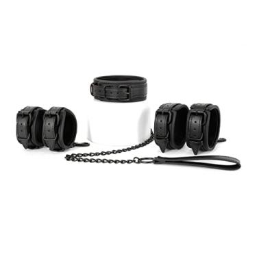 Imagem de Kit Sexual 3 Peças Conjunto Colar de Couro Algemas Sexuais Brinquedo Sexual Para Mulher Casais (Preto)