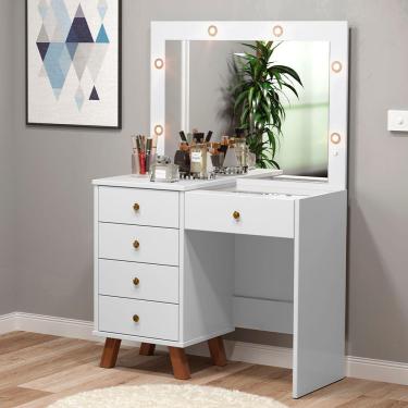 Imagem de penteadeira camarim 5 gavetas c/led e espelho para quarto