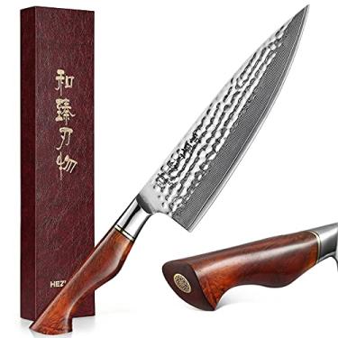 Imagem de HEZHEN Faca de cozinha profissional de 21 cm, facas de chef de damasco ultra afiadas, borda de aço em pó premium, cabo de jacarandá natural, adequado para cozinha doméstica ou restaurante,