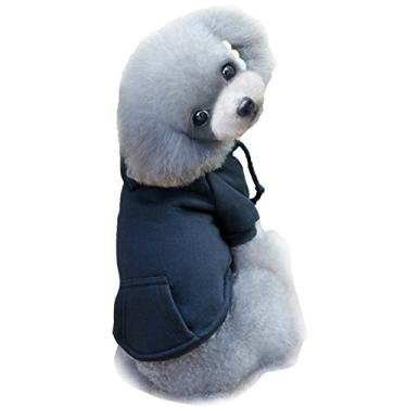 Imagem de WSLCN Suéter para cães e gatos para filhotes de cachorro camiseta clássica quente casaco bonito roupas moletom respirável para todas as estações preto PP