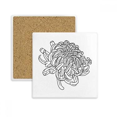 Imagem de Porta-copos quadrado com contorno de crisântemo de planta de flor e suporte de subplaca para caneca