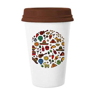 Imagem de Caveira guitarra ilustração de futebol americano caneca café copo cerâmica copo tampa