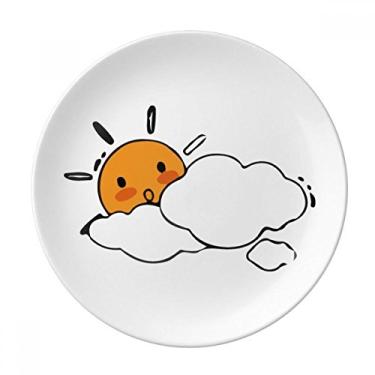 Imagem de Prato decorativo com estampa de ilustração de sol em porcelana Salver louça de jantar