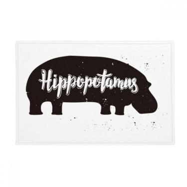 Imagem de DIYthinker Hippopotamus Tapete de porta de banheiro com piso antiderrapante preto e branco