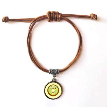 Imagem de DIYthinker Pulseira de couro verde rosquinha ocidental sobremesa comida, pulseira de couro com corda de couro marrom joia presente