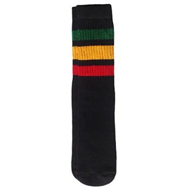 Imagem de Meias SkaterSocks de 35,5 cm para crianças, Black /Green-gold-red Stripes Style 1, 14