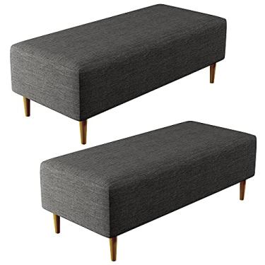 Imagem de Kit 02 Puffs Decorativos Sala de Estar Bali W01 Pés Palito 120x50 cm Linho Cinza Escuro - Lyam Decor