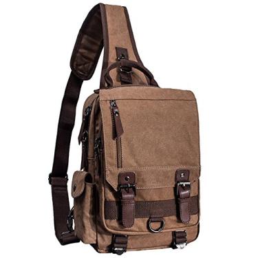Imagem de Mochila de ombro transversal com alça carteiro da El-fmly para viagens ao ar livre, esportiva, laptop para homens, Coffee, Large