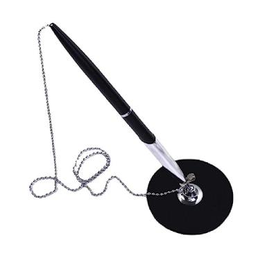 Imagem de lanema Caneta de mesa profissional com corrente executiva de papelaria de metal para escritórios, hotéis e bancos, suporte adesivo para escritório e negócios