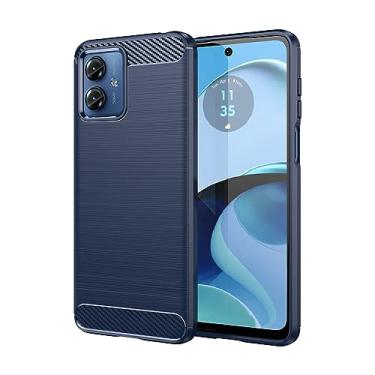 Imagem de Capa para Motorola Moto G14 6.5" 2023 (Inclui 2 películas de tela) capa macia anti-queda com borda elástica, Capa protetora TPU emborrachada para Motorola Moto G14 -Azul