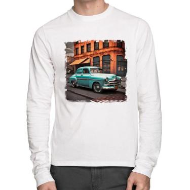 Imagem de Camiseta Algodão Carro Retrô Na Cidade Manga Longa - Foca Na Moda