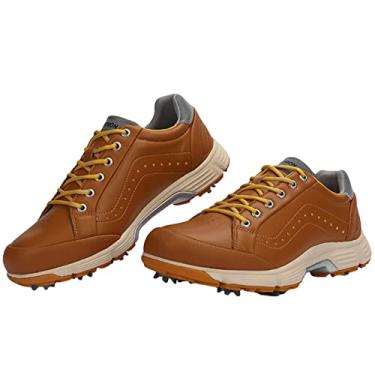 Imagem de Tênis masculino de golfe à prova d'água, de couro macio, respirável, sem pontas, casual, para uso ao ar livre, Amarelo B, 37 BR