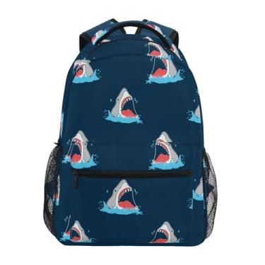 Imagem de GuoChe Mochila infantil para meninos tubarões azul marinho mochila para meninas 5ª série durável mochila adolescente alça de peito, Tubarão desenhado à mão, azul marinho, Small