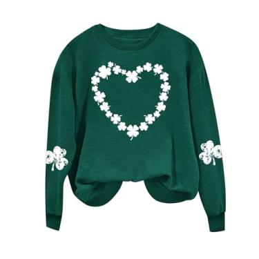 Imagem de Camisetas femininas St Patrick com estampa gráfica de trevo folgada, moletom de tamanho grande, roupas de festival, Camisetas femininas Green St Patrick's Day, M