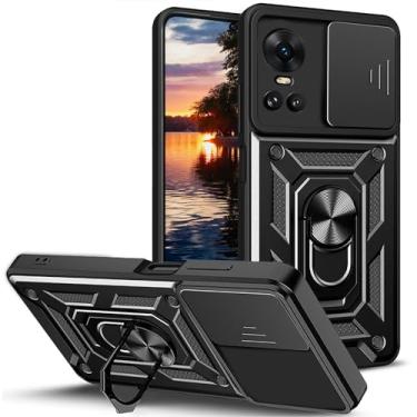 Imagem de Ysnzaq Capa para Oppo Reno 10/Reno 10 Pro, capa protetora à prova de choque com suporte magnético, janela de pressão para lente, preta