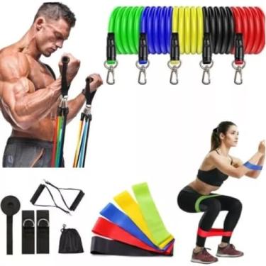 Imagem de Kit Elástico Extensor 11 Peças + 5 Mini Band Treino Academia Exercícios Funcional Em Casa Pilates Fisioterapia Ginástica Musculação - TYDA