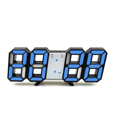 Imagem de Relógio de parede LED 3D de qualidade moderno relógio de mesa de parede digital relógio despertador de mesa relógio de parede com luz noturna para sala de estar em casa (cor: preto x azul, tamanho: 22